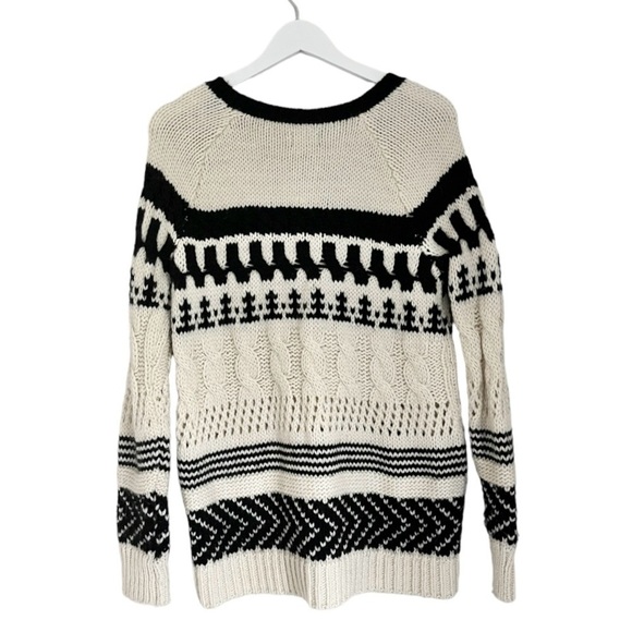 American Eagle Wool Cable Knit Fair Isle Knit Sweater Black White Size Medium - Picture 2 of 9